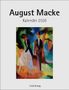"August Macke, Kalender 2026." Eine lebendige Illustration zweier Personen in bunter Landschaft. Fink Verlag am unteren Rand.