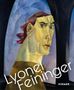Text: "Lyonel Feininger" und "HIRMER". Abstraktes Porträt eines Mannes in kubistischem Stil, mit kantigen Gesichtszügen.