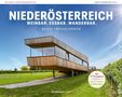 "NIEDERÖSTERREICH. WEINBAR. ESSBAR. WANDERBAR. Beate Ferchländer." Modernes Gebäude in grüner Landschaft., Buch