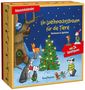 "Adventskalender", "Ein Weihnachtsbaum für die Tiere", "Vorlesen & Spielen". Bunt verzierte Waldtiere um einen Baum., Buch
