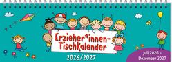 Erzieher*innen-Tischkalender 2026/2027. Juli 2026 - Dezember 2027. Illustration: Kinder vor grünem Hintergrund., Kalender