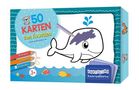 Eine Box mit "50 Karten zum Ausmalen", zeigt einen lächelnden Wal, der mit einem Buntstift bemalt wird., Diverse