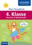 4. Klasse Deutsch & Mathematik. Illustration eines Leoparden mit Surfbrett. "Mit Stickern" steht in einer Sprechblase., Buch