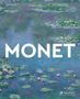 Text: "MONET". Darunter eine Impression von Seerosen mit Wasser in Blau- und Grüntönen. Logo von "PRESTEL" unten rechts., Buch