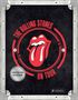 "THE ROLLING STONES ON TOUR" und "DEUTSCHE AUSGABE" stehen neben einem roten Zungenlogo auf schwarzem Hintergrund., Buch