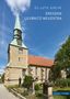 Text: "EV.-LUTH. KIRCHE DRESDEN LEUBNITZ-NEUOSTRA"
Bild: Historische Kirche mit Turm und rotem Dach., Buch