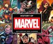 „History of Marvel“, „2027 Everyday Desk Calendar“. Comicfiguren in sechs verschiedenen Panels sind dargestellt., Kalender