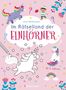 "Im Rätselland der Einhörner" von Lena Bellermann. Ab 6 Jahren. Bunte Einhörner, Sterne, Regenbogen auf rosa Hintergrund., Buch