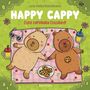 "Happy Cappy Cosy Capybara Coloring" oben. Zwei entspannte Capybaras liegen auf einer Picknickdecke mit Keksen., Buch