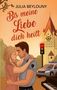 „Bis meine Liebe dich heilt“ steht groß geschrieben. Ein Paar umarmt sich vor einer Kirche, einem Polizeiwagen und einem Klavier., Buch