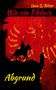 Text "Luca S. Ritter, Wie ein Phönix, Abgrund". Silhouette eines Ritters auf einem Pferd vor flammendem Hintergrund., Buch