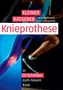 „Kleiner Ratgeber Knieprothese: In 10 Schritten zum neuen Knie“. Sportler in Bewegung, stilisiertes Knie., Buch