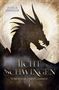 Buchtitel "Lichtschwingen: Von Magie und Flammen". Silhouette eines Drachens vor goldenem Hintergrund., Buch
