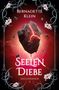 „Bernadette Klein, Seelendiebe, Seelenbande 3“: Ein schwebender, gesprungener Felsen vor rotem Hintergrund, umrahmt von Blumen., Buch