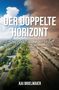 „DER DOPPELTE HORIZONT“, „Die Wahl unserer Welt“, „KAI BRIELMAIER“. Links grüne Stadt, rechts vertrocknete Landschaft.