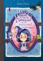 Buchtitel in kindlicher Schrift: "Hexe Hanni und die Froschsocken-Fusselsuppe". Illustration mit Hexe, Katze und Frosch., Buch