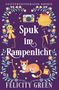 „Geisterfotografin-Krimis: Spuk im Rampenlicht“ von Felicity Green. Illustration mit Kamera, Voodoo-Puppe und Katze., Buch