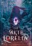 „LINDE WEBER“, „DIE AKTE LORELIA“, „CHATTENBERG SAGA“ auf einem mystischen Waldhintergrund, Silhouette und Kristall., Buch