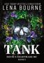 Text: "USA Today Bestsellerautorin Lena Bourne. TANK. Devil’s Nightmare MC Band 2." Ein Schädel umgeben von Pflanzen., Buch