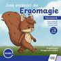 "Jona entdeckt die Ergomagie" steht groß geschrieben. Ein fröhliches Eichhörnchen mit roten Schuhen läuft auf Wiese., Buch