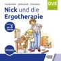 "Nick und die Ergotherapie", empfohlen ab 3 Jahren. Illustration: Kind mit Erwachsenen beim Handwerken., Buch