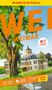 Große blaue Buchstaben "WEI" und "WEIMAR". Gelbes Banner "Reisen mit Insider Tipps". Historisches Gebäude umringt von Bäumen., Buch