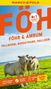 Großer Text „FÖHR“. „Föhr & Amrum“, „Pellworm, Nordstrand, Halligen“. Zwei Schafe auf einer grünen Wiese am Meer., Buch