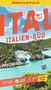 "ITALIEN-SÜD" reiseführer von Marco Polo, Küstenlandschaft mit Felsen und grünem Wasser, Segelboot im Vordergrund., Buch