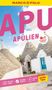 Oben steht "MARCO POLO", darunter groß "APU". In weißem Kreis "Nr.1 Meistgekaufter Reiseführer". Im Hintergrund weiße Rundhäuser., Buch