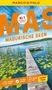 „MASURISCHE SEEN“ in großen Buchstaben, darunter ein Steg zu einem See mit Seerosen und Schilf, blauer Himmel., Buch