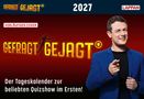 „Gefragt Gejagt“, 2027, Vorläufiges Cover. Der Tageskalender zur beliebten Quizshow im Ersten! Person zeigt nach vorne.