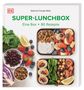 Titel: "SUPER-LUNCHBOX: Eine Box • 80 Rezepte". Essensboxen mit Obst, Gemüse und Wraps, umgeben von frischen Zutaten., Buch