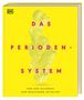 Text: „DAS PERIODESYSTEM“, „VON DER ALCHEMIE ZUM NUKLEAREN ZEITALTER“.  
Gelber Hintergrund, rosa Text, abstrakte Form in der Mitte., Buch