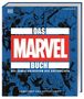 Text: "DAS MARVEL BUCH", "DAS COMIC-UNIVERSUM DER SUPERHELDEN", "ERWEITERT UND AKTUALISIERT". 

Ein blau-weiß-rotes Buchcover mit Comic-Helden.