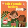 "Mit Freude helfen", "Meditation für Kinder", "Mit Gratis-Hörversion", "Dalai Lama". Illustration: Kind und Hund, Pflanze, Schmetterling., Buch