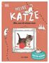 „Meine Katze: Alles, was ich wissen muss“. Illustration: Katze mit Wollknäuel, Pfotenspuren, Cover in Orange. Autor: Jess French.