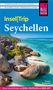 Text: "Insel|Trip Seychellen", Themen wie Schnorcheln, Tanz, Schildkröten, Picknick. Bild von Felsen und Strand mit Palmen und blauem Meer., Buch
