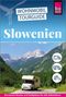 "WOHNMOBIL TOURGUIDE Slowenien" steht groß, darunter ein Wohnmobil in malerischer Berglandschaft., Buch