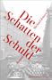 „Die Schatten der Schuld“, Michael Jensen, Roman. Schwarz-Weiß-Hintergrund mit historischen Gebäuden und Booten., Buch