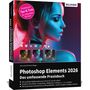 "Photoshop Elements 2026 Das umfassende Praxisbuch" steht auf dem Cover. Es zeigt ein blau-rot beleuchtetes Profilbild.