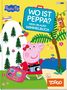 "WO IST PEPPA? MEIN URLAUBS-WIMMELBUCH" steht auf einem Koffer. Peppa Wutz mit Kamera, Koffer, Bäumen und Tieren., Buch