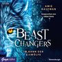 „5 CDs, AMIE KAUFMAN, Gesprochen von Julian Greis, BEAST CHANGERS, IM BANN DER EISWÖLFE“; blaues Wolfsgesicht., 5 CDs