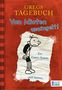 Illustration eines Notizbuches mit einer Comicfigur, die traurig wirkt. Titel: "Gregs Tagebuch: Von Idioten umzingelt!", Buch