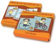 "Bildkarten zur Sprachförderung", "Vergangenheit – Gegenwart", "Verben". Illustrationen von Kindern beim Spielen., Diverse