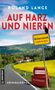 Text: "ROLAND LANGE", "AUF HARZ UND NIEREN", "Bollenstedt Landkreis Harz", "BLUTTRANSPORT". Landschaft mit Wegweiser., Buch