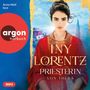 Anne Moll liest. Iny Lorentz: Priesterin von Thera. argon hörbuch Logo. Frau in antiker Kleidung vor antiker Kulisse., 2 MP3-CDs