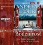 Text: "Michael Schwarzmaier liest", "ANDREAS FÖHR", "Bodenfrost", "Der Tod ist manchmal nicht die beste Lösung." Cover zeigt roten Holzzaun, Berge im Hintergrund., MP3-CD