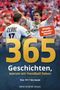 "365 Geschichten, warum wir Handball lieben." Zwei jubelnde Handballspieler in weißen Trikots.