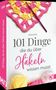 „101 Dinge die du über Häkeln wissen musst.“ Gelbes und rosa Garn mit einer Häkelnadel auf weißem Hintergrund., Buch
