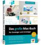 „Das große Mac-Buch: für Einsteiger und Umsteiger“. Cover mit Laptop, Kopfhörern und Mac-Illustrationen., Buch
